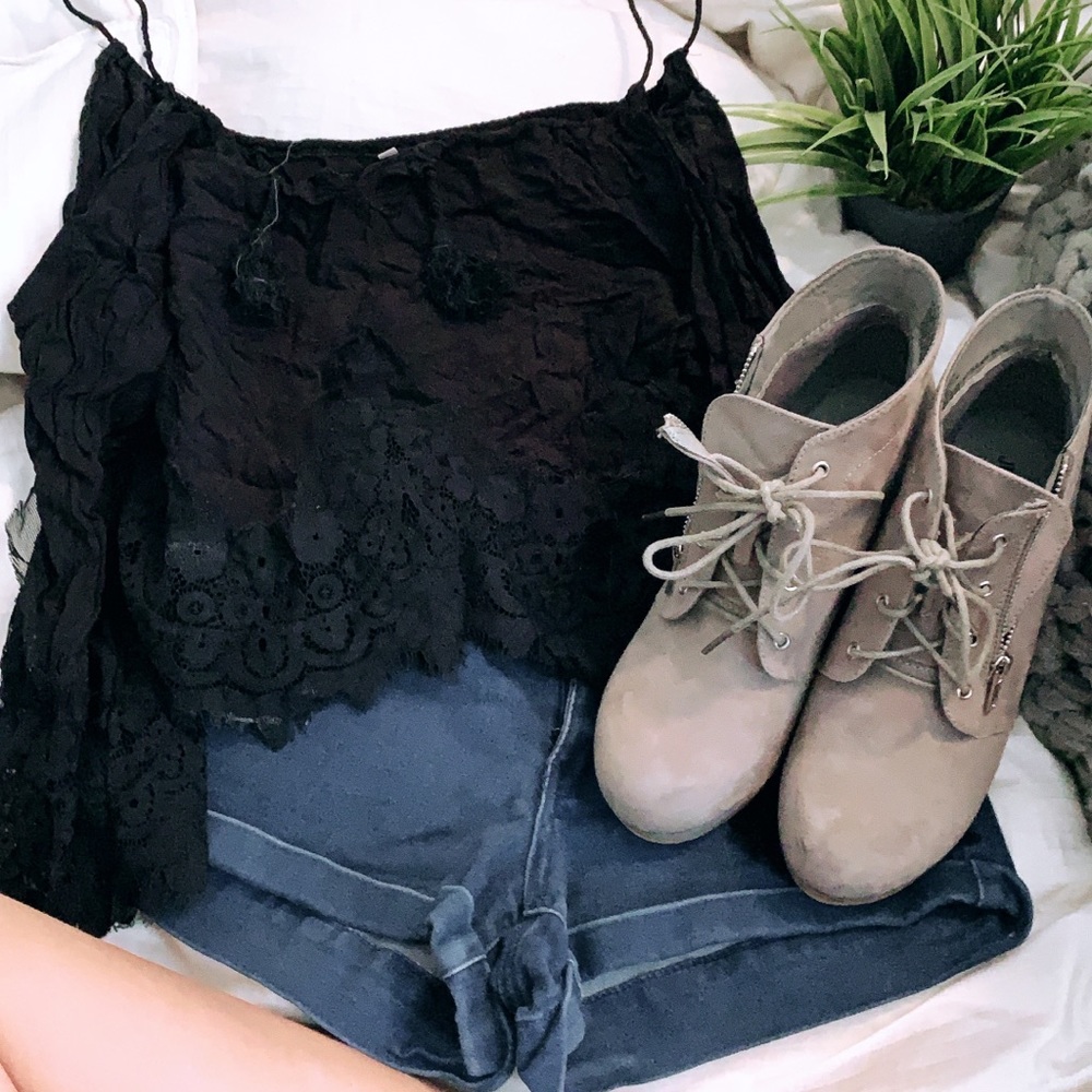 Black Off The Shoulder Lace Shirt